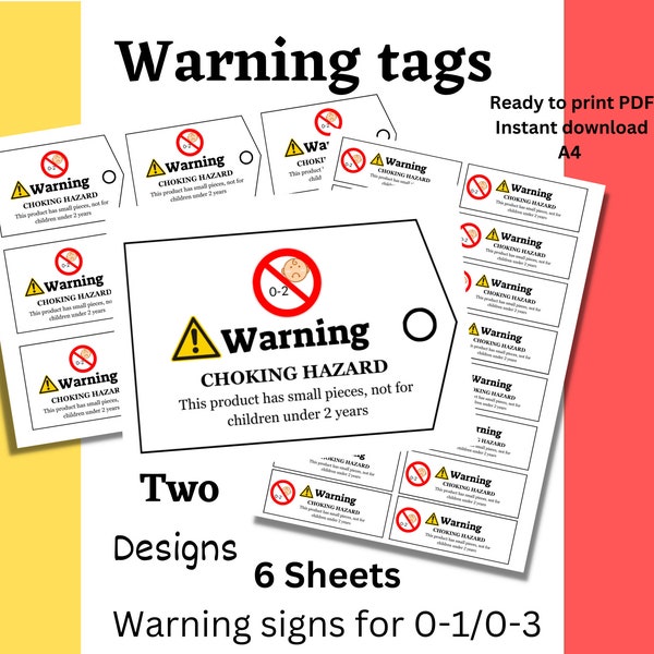 Printable warning labels for crochet toys/ business card size tags for packaging handmade toys/ printable warning tags/safety tags for toys