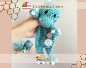 Dinosaur crochet snuggler, Dinosaur cuddler, lovey pattern for toddler/baby, Easy to follow, low sewing snuggler