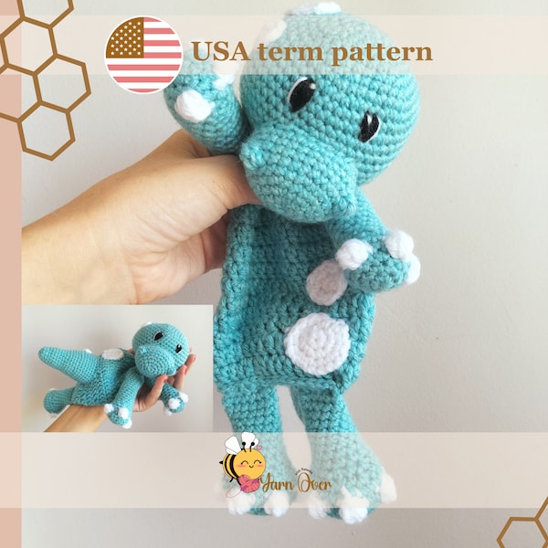 Dinosaur crochet snuggler, Dinosaur cuddler, lovey pattern for toddler/baby, Easy to follow, low sewing snuggler