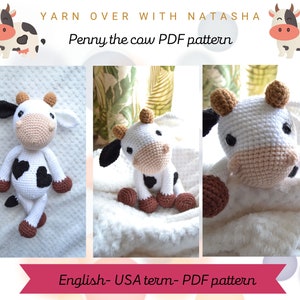 Cow crochet pattern, crochet cow pattern PDF, amigurumi cow pattern, low sew cow, low sew pattern, easy crochet stuffed animal pattern, cow