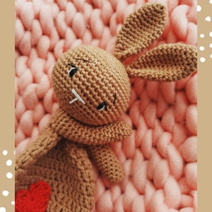 PATTERN for crochet bunny lovey. Embroidery eyes and no-sew option pattern. easy to follow crochet pattern for a brown bunny lovey