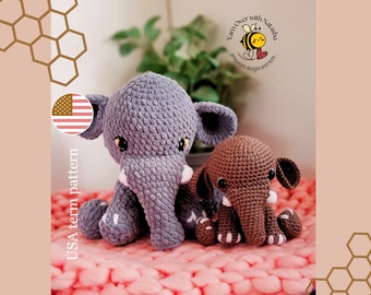 Elephant amigurumi crochet pattern, Safari Pattern - Amigurumi elephant Pattern, PDF crochet pattern for small elephant plush toy