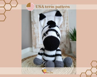 PATTERN for a Amigurumi zebra: Easy to follow crochet zebra pattern for beginners, US term crochet pattern for a amigurumi zebra pattern