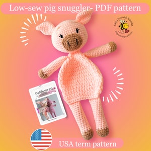 Pattern: Low-sew pig snuggler crochet pattern, cute crochet snuggler pig for baby, easy for beginners snuggler pig pattern