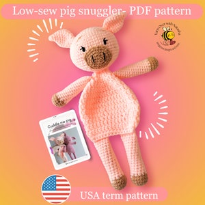 Pattern: Low-sew pig snuggler crochet pattern, cute crochet snuggler pig for baby, easy for beginners snuggler pig pattern