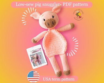 Pattern: Low-sew pig snuggler crochet pattern, cute crochet snuggler pig for baby, easy for beginners snuggler pig pattern