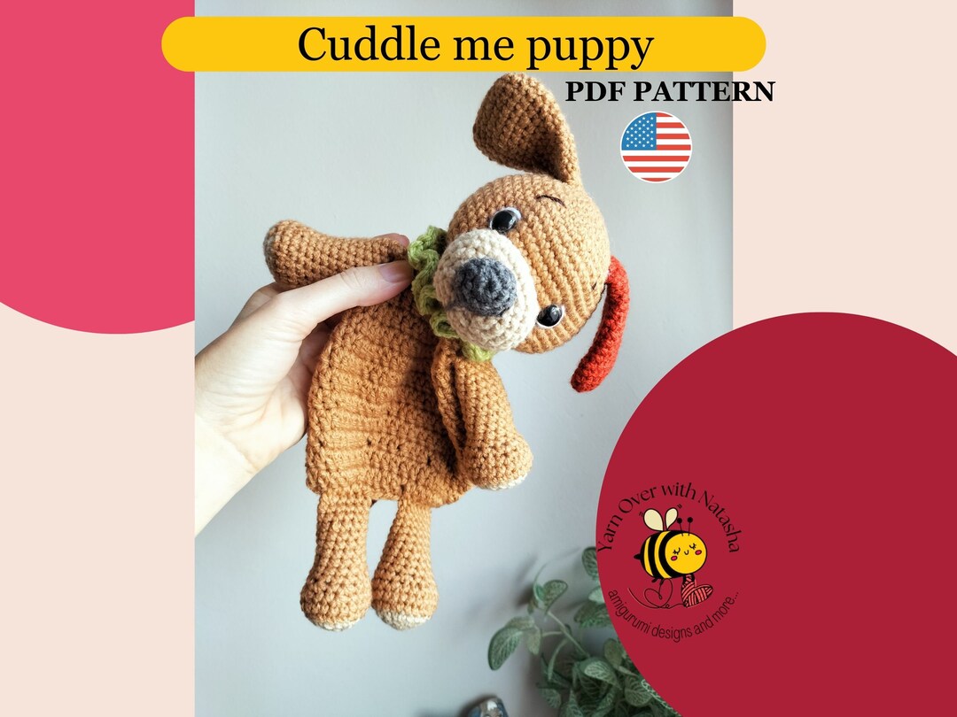 Crochet Dog Pattern, Snuggler Stuffed Animal, Low Sew Snuggler Pattern, Amigurumi Puppy, Cute