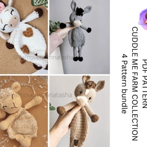 Pattern: Cuddle me farm collection, Snuggler farm collection, pattern for cow, donkey,sheep, horse