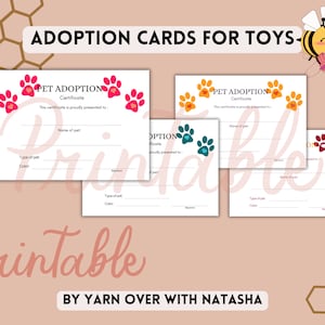 Digital toy adoption certificate, Personal adoption paper for toys, printable adoption papers for toys, cute paw design adoption cards