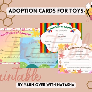Druckbare Adoptionskarten, Digitale Adoptionsurkunden, Persönliches Adoptionspapier für Spielzeug, Adoptionspapiere für Spielzeug zum Ausdrucken