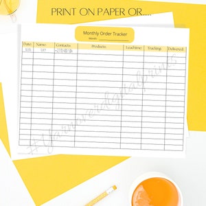 Pu&ograve; includere: Un tracker di ordini mensile stampabile con colonne per data, nome, contatti, prodotti, tempo di consegna, tracciamento e consegna. Il tracker &egrave; progettato per aiutare le aziende a tenere traccia dei loro ordini.