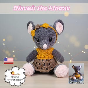 Ratón Galleta, Patrón de Crochet en PDF - Ratón de costura baja con ropa, Peluche / Peluches, Juguetes Suaves, Tutorial Amigurumi PDF en Español