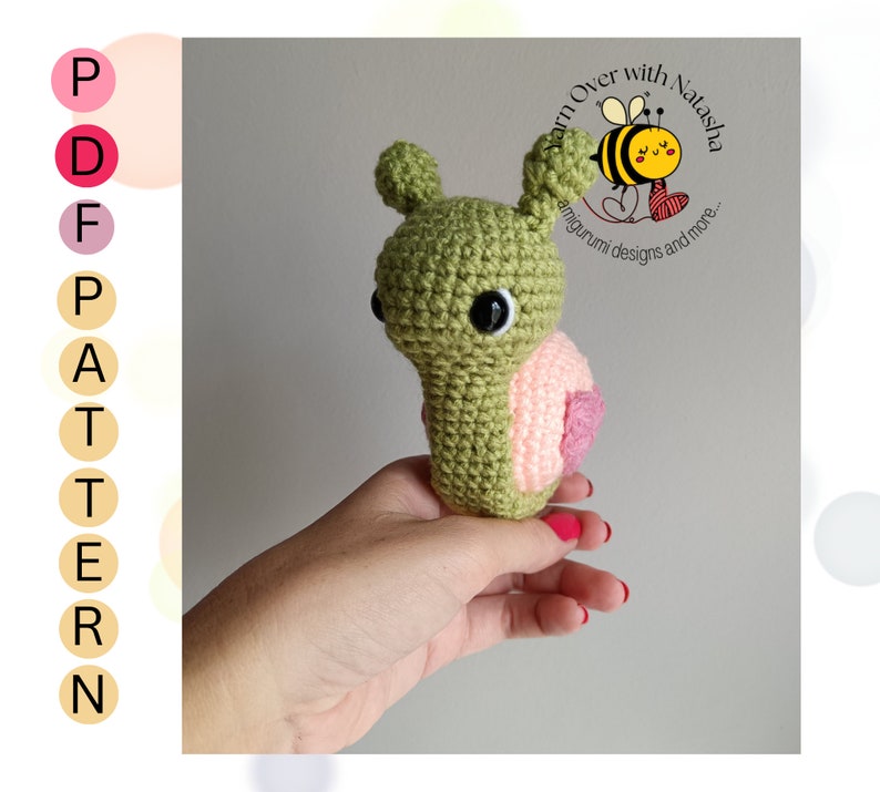 Crochet PATTERN: plush snail, Amigurumi snail, crochet valentines gift, Cute snail with heart print shell, Valentine snail crochet pattern image 10