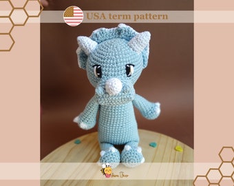 Patrón de crochet de triceratops, patrón de dinosaurio amigurumi, patrón de crochet fácil de seguir para un dinosaurio