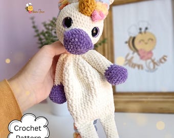 Unicorn snuggler crochet pattern- Unicorn security blanket - Tutorial Digital Download DIY- Baby lovey unicorn pattern
