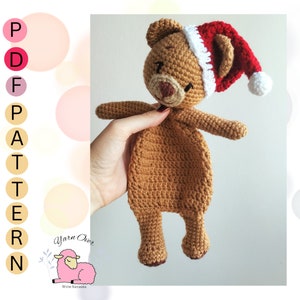 PATTERN: Christmas bear snuggler pattern, cuddle me bear pattern, amigurumi lovey bear, lovey pattern image 9