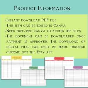 Pu&ograve; includere: Tre modelli di tracciamento degli ordini mensili stampabili in Canva. I modelli sono di colori diversi: rosso, verde e viola. Il testo "Tracciamento degli ordini mensili" &egrave; in cima a ogni modello.