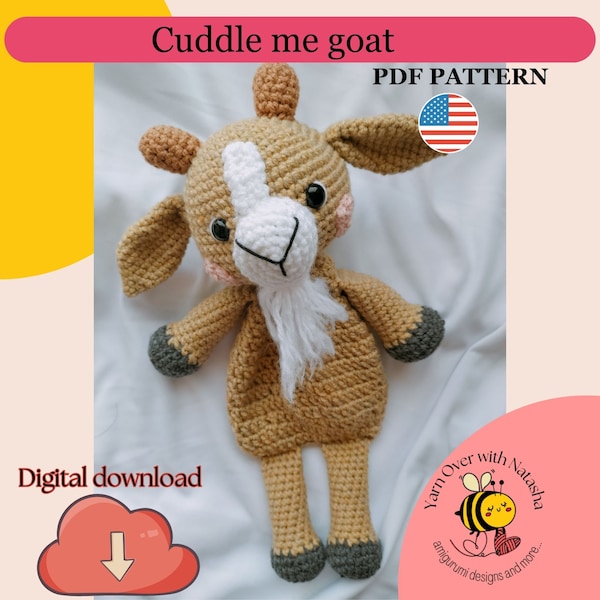 crochet snuggler goat pattern, snuggler stuffed animal, low sew snuggler pattern, amigurumi goat, goat lovey pattern