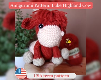 Highland Cow crochet pattern, crochet highland cow pattern PDF, amigurumi cow pattern, easy crochet stuffed animal pattern, highland cow