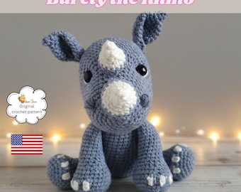 Padrão de crochê para brinquedo de rinoceronte, padrão de crochê fácil para iniciantes para um rinoceronte amigurumi, Burtey, o Rinoceronte.