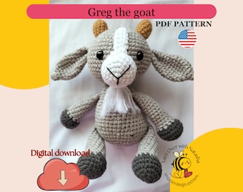 Gehaakt geitpatroon, amigurumi knuffeldier, laag naai speelgoedpatroon, amigurumi geit, schattig geitpatroon, cadeau voor Kerstmis