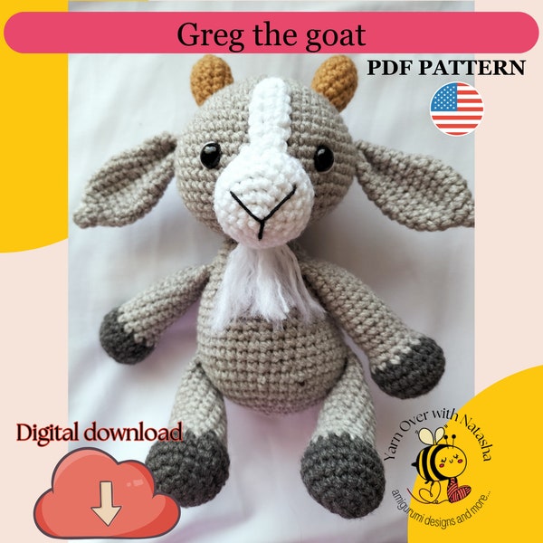 Crochet goat pattern, amigurumi stuffed animal, low sew toy pattern, amigurumi goat, Cute goat pattern, gift for Christmas