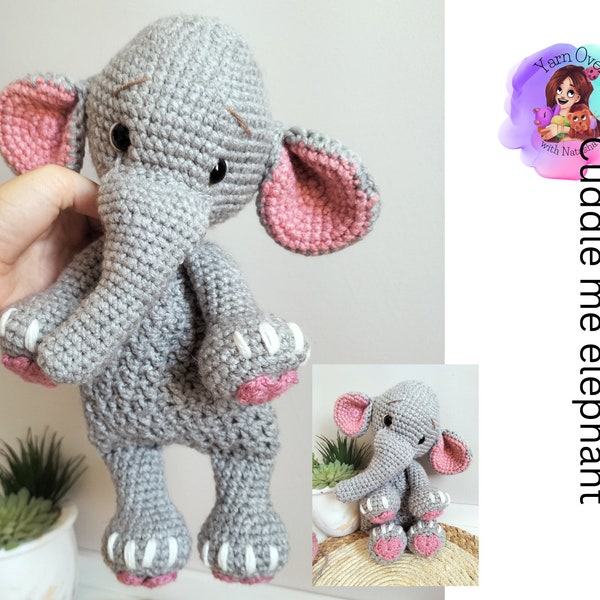 Pattern: Elephant snuggler, cuddler elephant toy, amigurumi elephant, baby binky toy lovey, ragdoll elephant