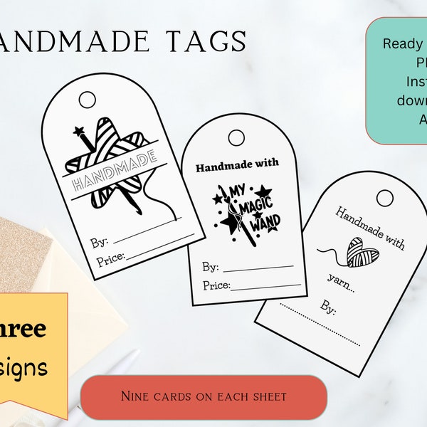 Handmade tags - Printable handmade Tags Labels PDF only/ Tags for crochet handmade items/ printable handmade crochet tags