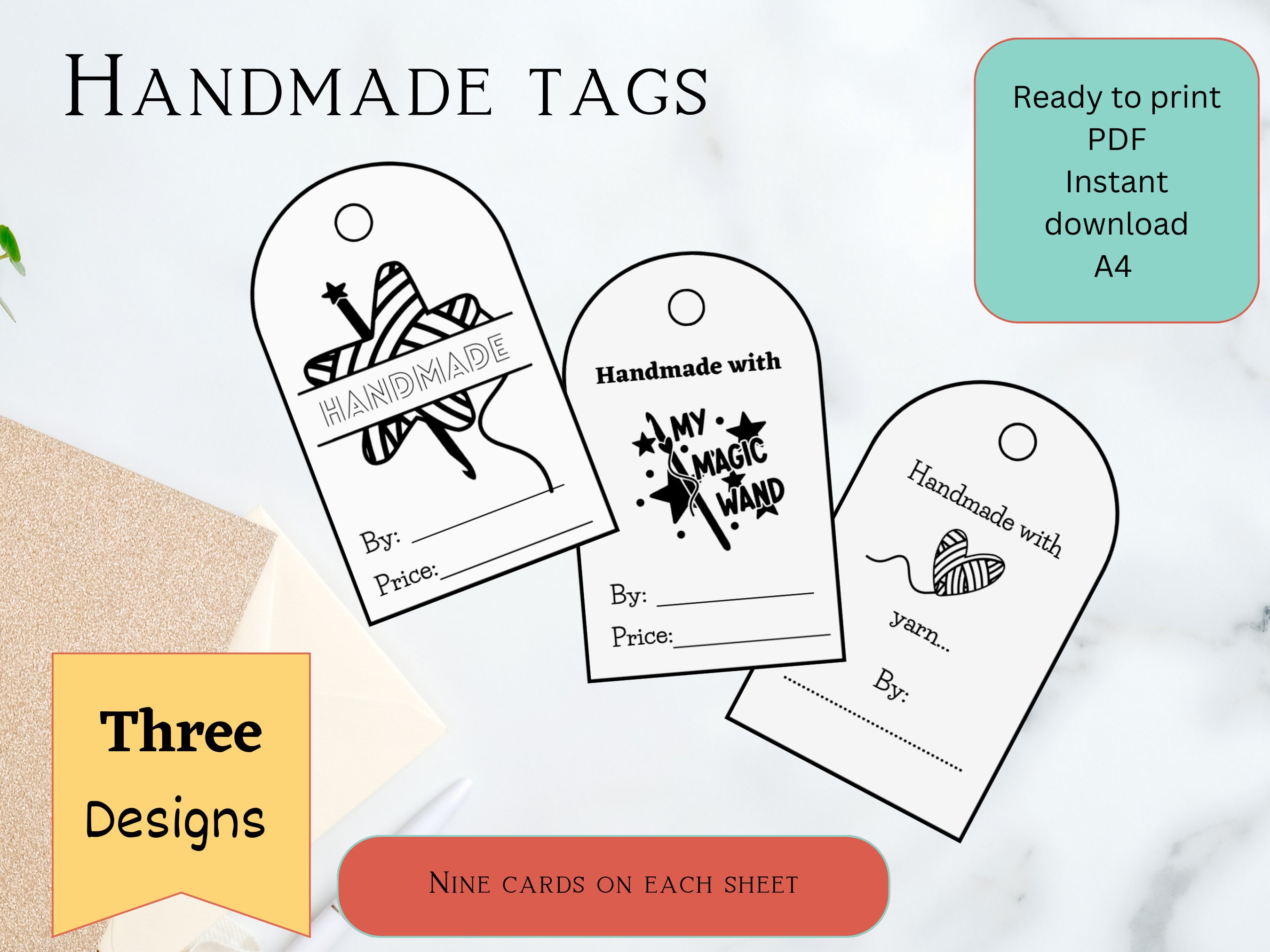 Handmade Tags Printable Handmade Tags Labels PDF Only/ Tags for Crochet  Handmade Items/ Printable Handmade Crochet Tags 