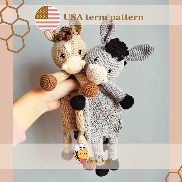 BUNDLE PATTERN: Horse, Donkey blanket lovey crochet pattern/ farm collection lovey pattern/ 2 in 1 pattern combo, Crochet DIY, Crochet toy