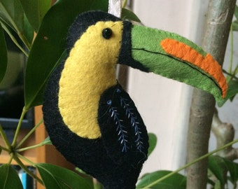 Toucan en feutre jaune, décoration toucan suspendue, décoration plante d'intérieur, cadeau plante d'intérieur