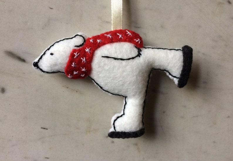Skating Bear Christmas Decoration Felt Skating Polar Bear Etsy UK