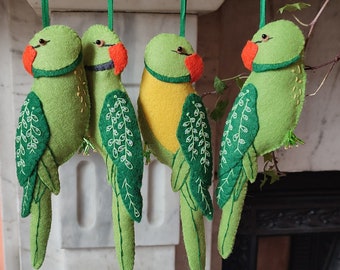 Ringneck Parakeet Decoration: Felt Exotic Bird Ornament