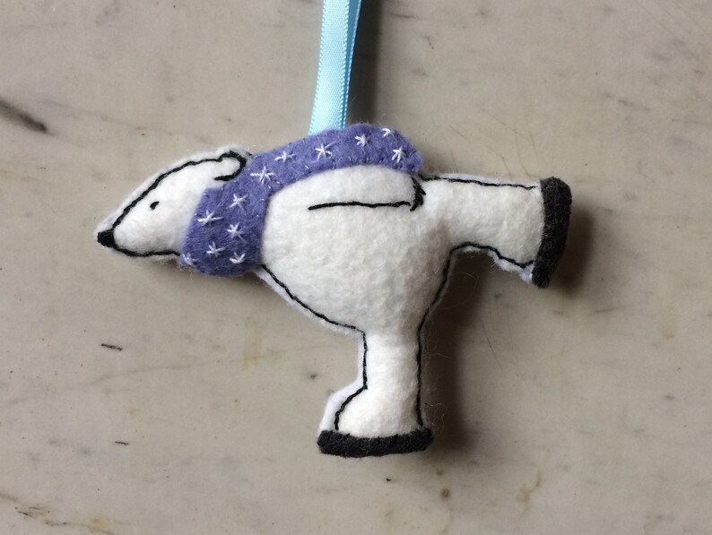 Skating Bear Christmas Decoration Felt Skating Polar Bear Etsy UK