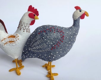 Felt Guinea Fowl Decoration: Hand-Stitched Ornament