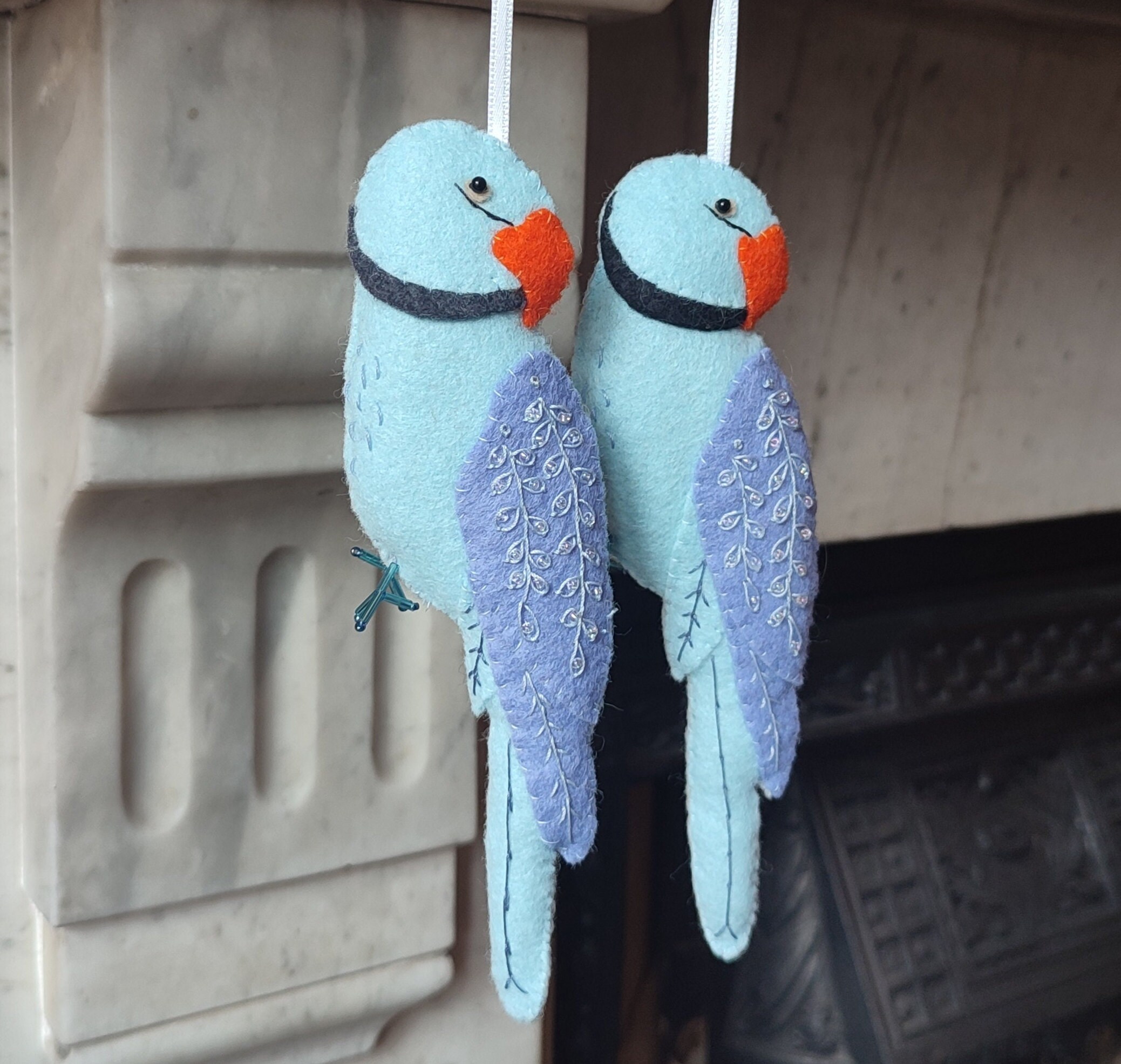 Blue Indian Ringneck Parakeet decoration Felt blue ring neck