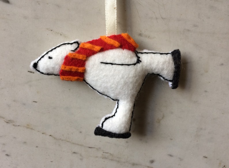Skating Bear Christmas Decoration Felt Skating Polar Bear Etsy UK