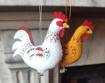 Rooster & Hen decoration: Felt chickens Ornament