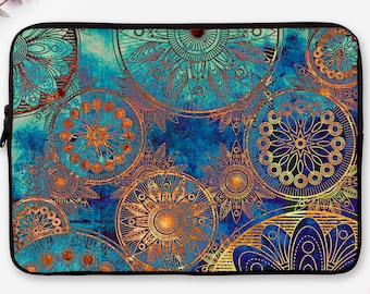 Mandala Laptop Sleeve – Colorful Protective Case with Golden Pattern, Stylish Bag for MacBook & Laptop, 12 inch 13 inch 15 inch Bag RA0139