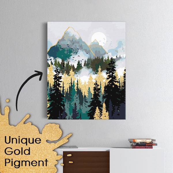Golden Mountains Paint by Number Golden Paint Kit for Adults Etsy