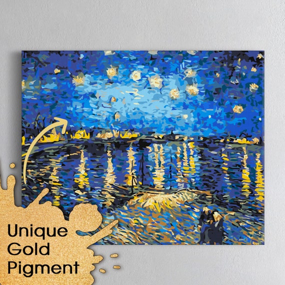 Van Gogh Paints by Numbers Starry Night Over the Rhone Painting KIT for  Adults DIY Family Gift Famous Art With Unique Gold Wall Decor RA0392 