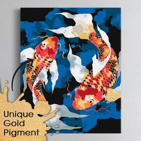 Koi Fish Pigmento dorato Dipingi con i numeri Kit di pittura Adulti Pittura  fai da te Regalo di famiglia Pesci Dipingi con i numeri Decorazione di arte  della parete RA0397 