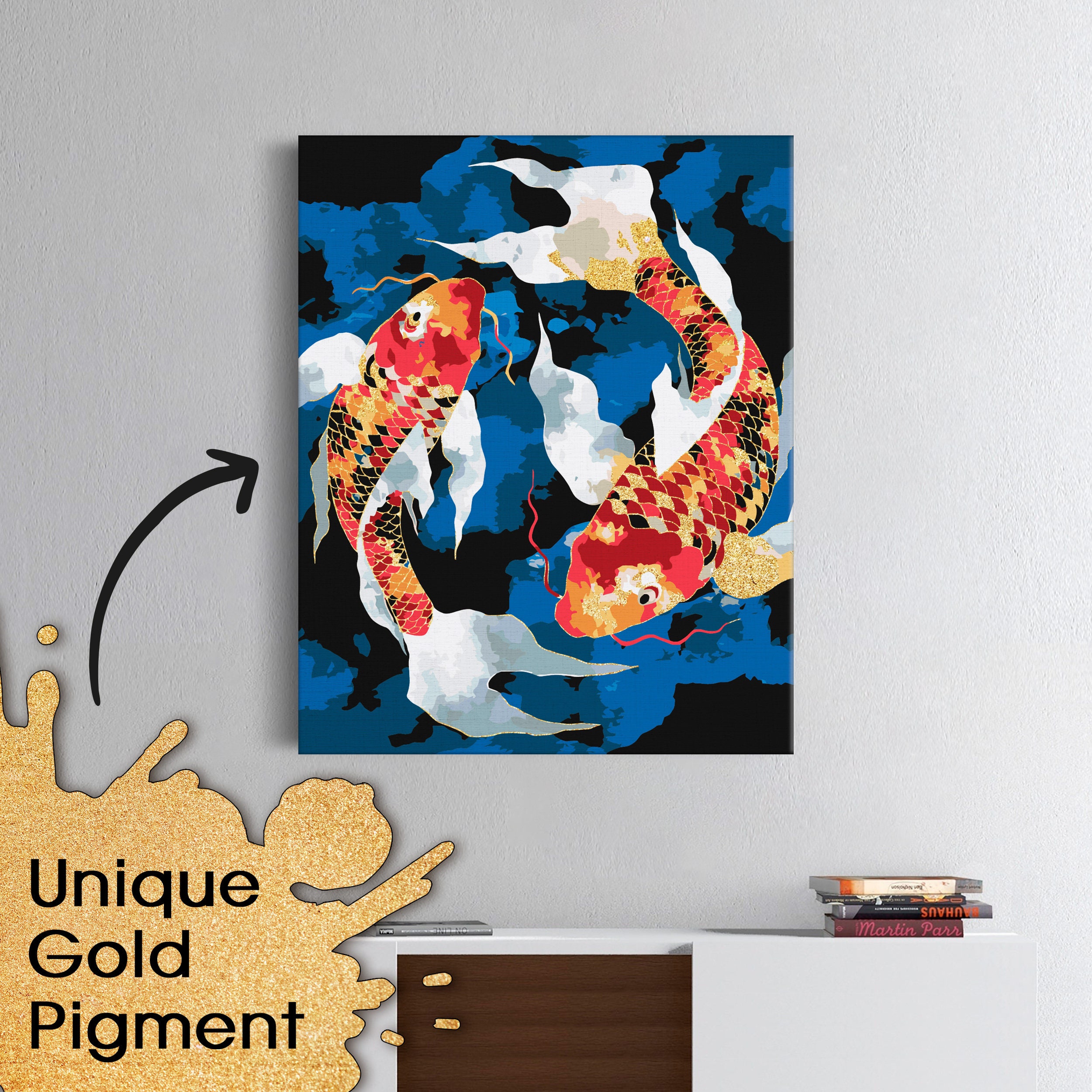 Koi Fish Golden Pigment Paint by Numbers Painting KIT Adults DIY
