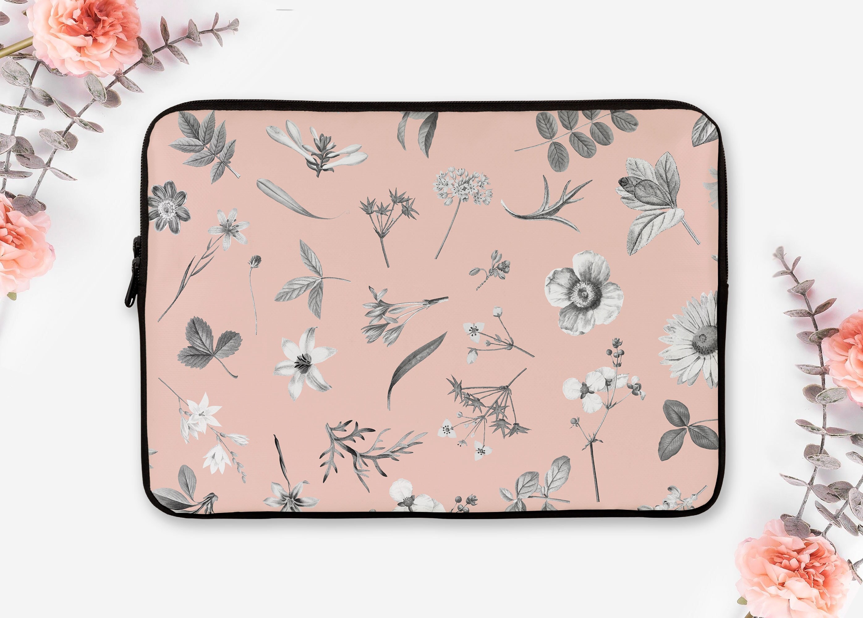 Flores Laptop Sleeve Floral Laptop Sleeve Pink Design Laptop Sleeve 12