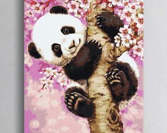 Panda mignon peinture par numéros pour enfants fleur acrylique pour adultes débutants kit de