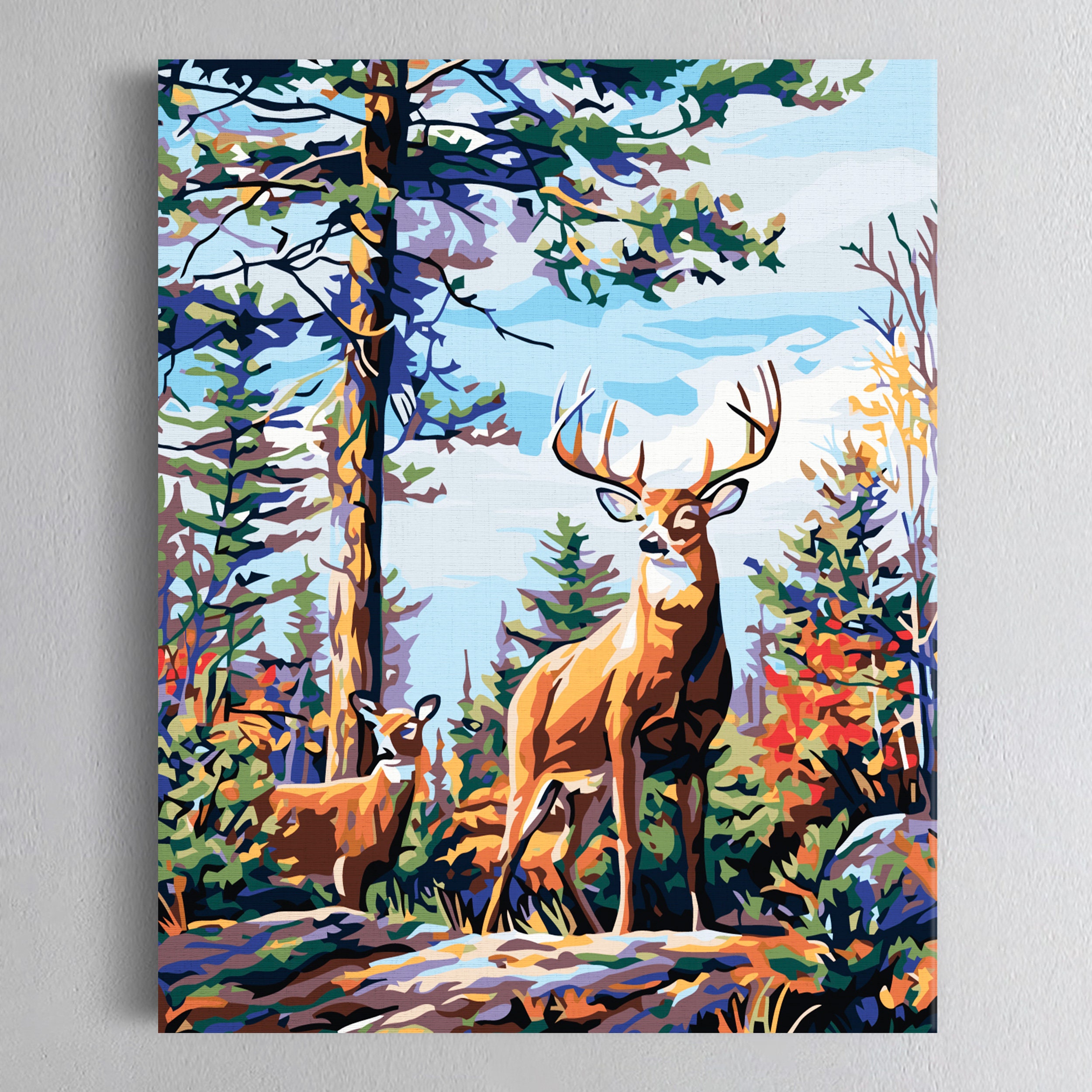 Peinture Par Numéros Adulte Chevreuil 40x50 Cm - Kit DIY Peinture Acrylique Huile Cerf Forêt Décoration Maison Cadeau Relaxant