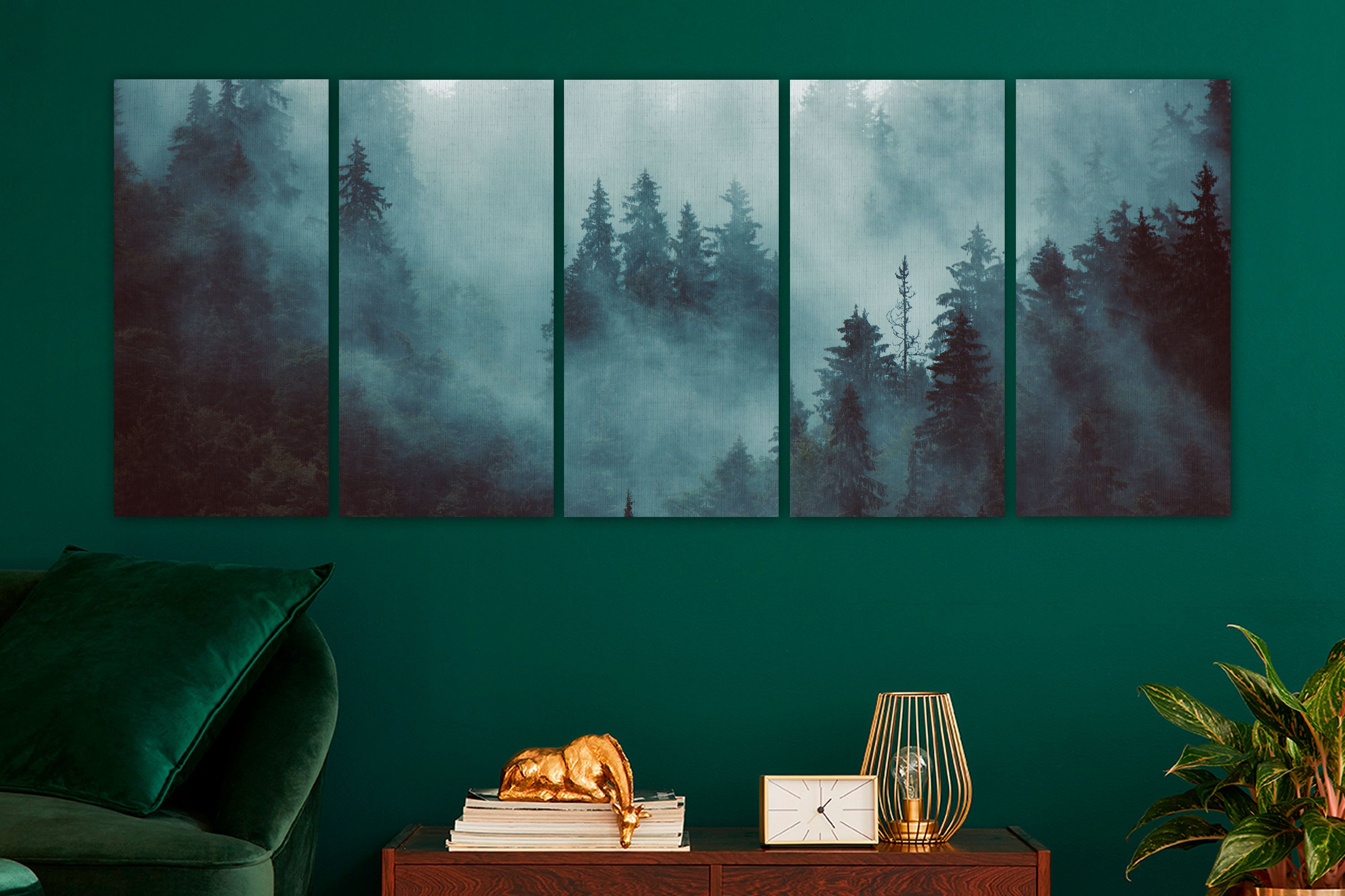 Forest Wall Art 5 Panel Pictures With Design Canvas Set Room Etsy