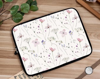 Botanical Laptop Sleeve – Nature Inspired Case with Pastel Floral Design, Protective Bag for MacBook, 12 inch 13 inch 15 inch Bag RA0139