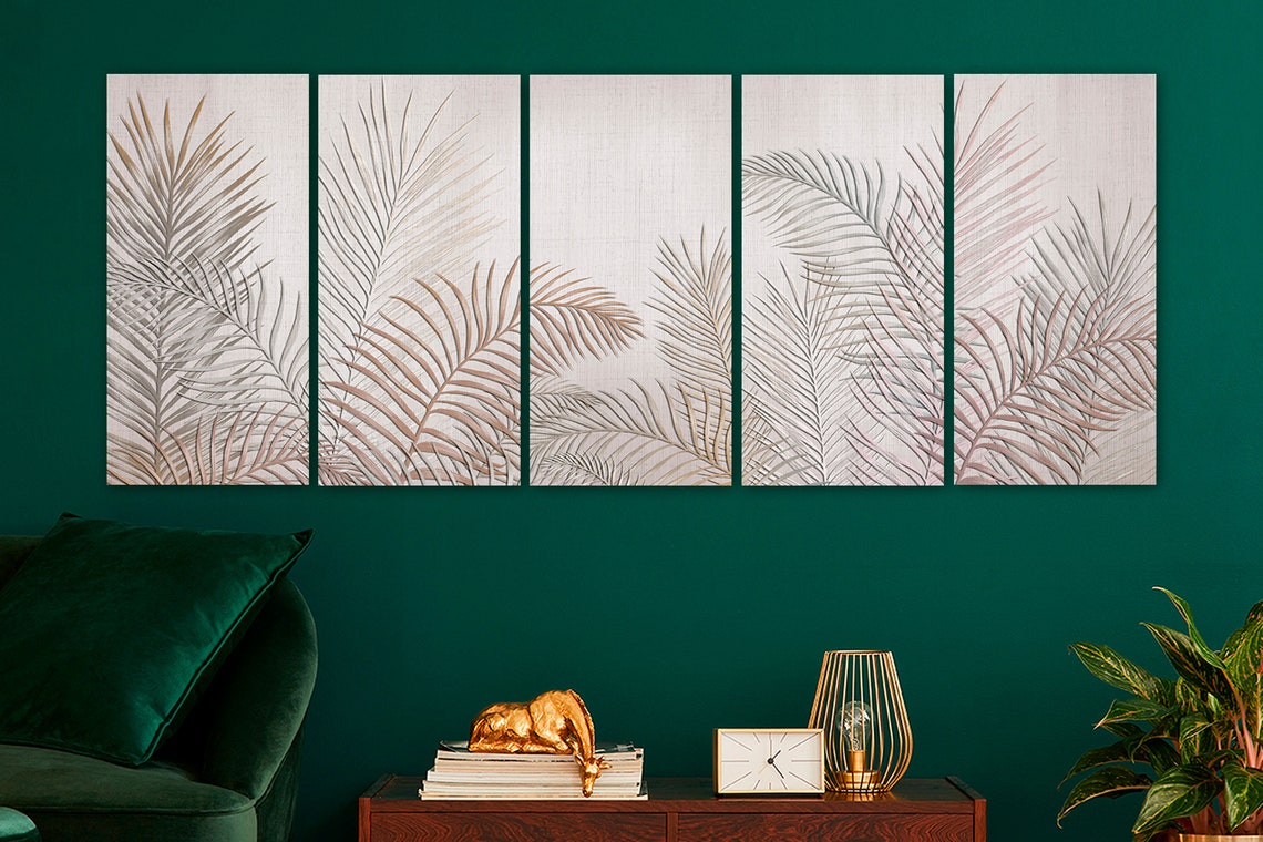 Exotic Leaves Wall Art 5 Panel Pictures Art Design Canvas Set Etsy
