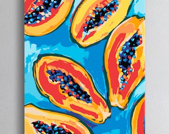 Papaya Paint on Canvas HandMade DIY Tropical Painting by Numbers Picture with Unique Design Fruit Paint by Numbers Best Gift Adult AB0126